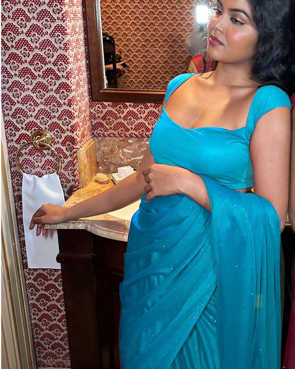 kanya london GLITTER SAREE SWEETHEART TOP TURQUOISE