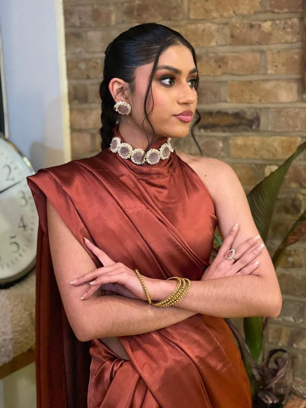 kanya london Auburn brown Saree Only