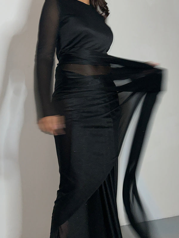 kanya london BLACK GLITTER SAREE ONLY