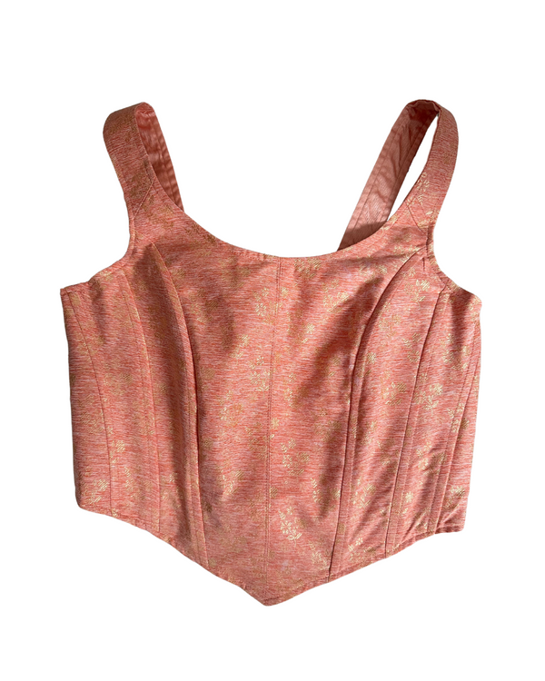 kanya london coral and gold brocade corset