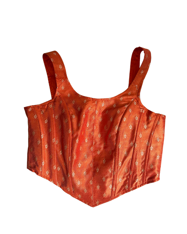 kanya london dark orange brocade corset
