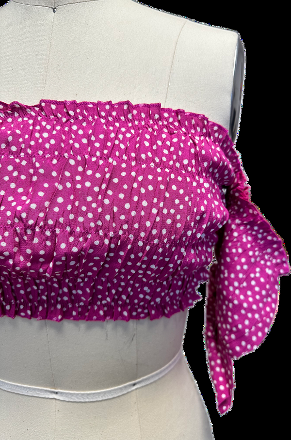 Kanya London Dark Pink Polka Dot ( Saree And Blouse )