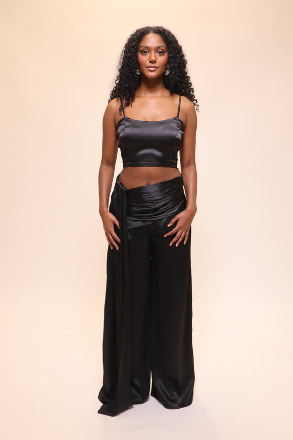Kanya London Draped Satin Black Trouser