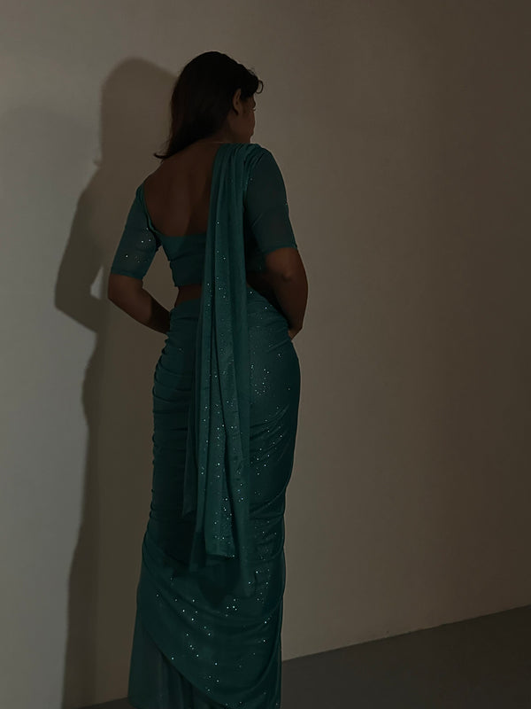 Kanya London GLITTER SAREE HALF SLEEVE TOP GREEN