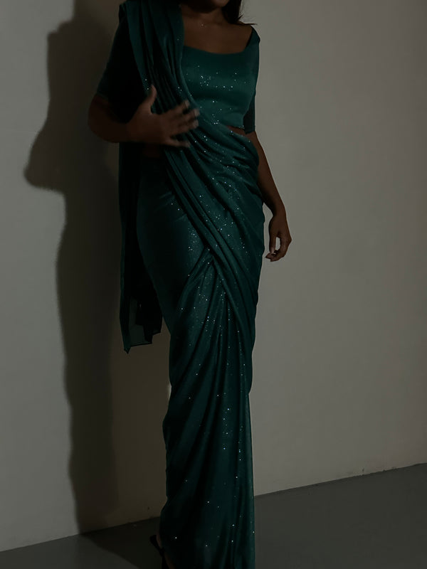 Kanya London GLITTER SAREE HALF SLEEVE TOP GREEN