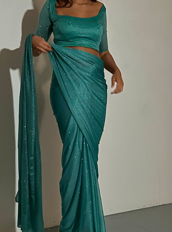 kanya london GLITTER SAREE HALF SLEEVE TOP GREEN