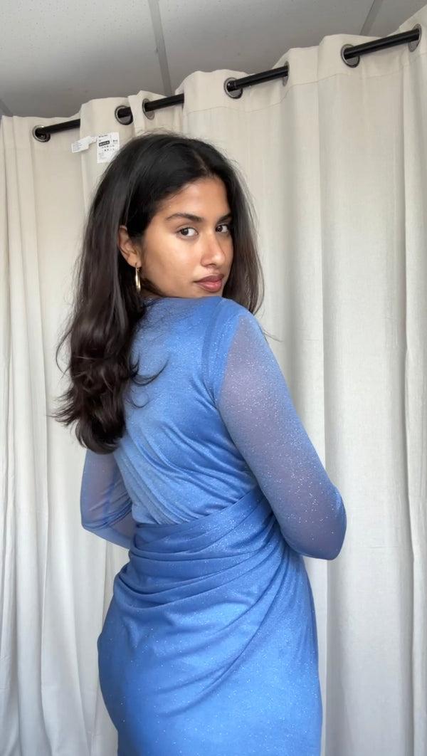 Kanya London GLITTER SAREE LONG SLEEVE BLUE