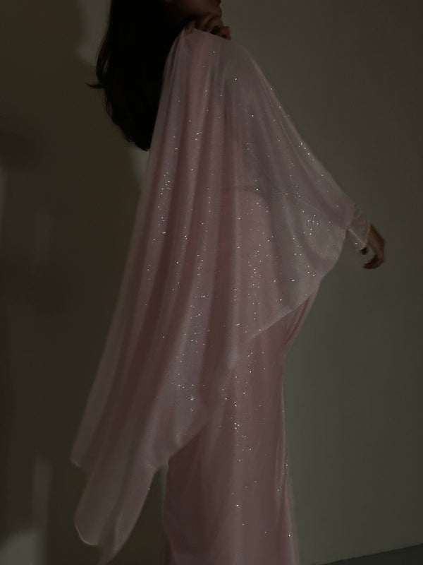 Kanya London GLITTER SAREE LONG SLEEVE LIGHT PINK