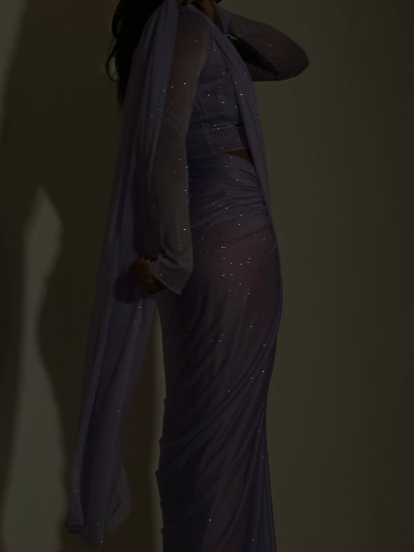 Kanya London GLITTER SAREE LONG SLEEVE LILAC