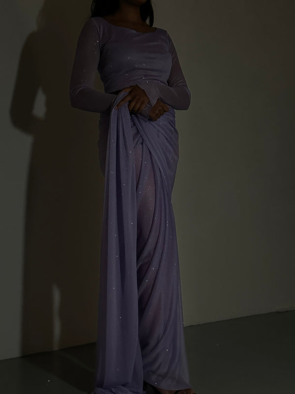 Kanya London GLITTER SAREE LONG SLEEVE LILAC