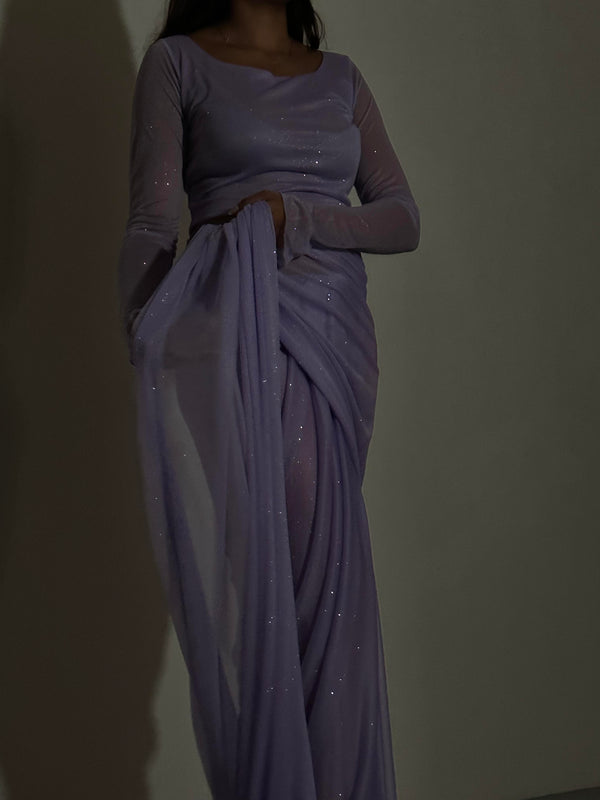 Kanya London GLITTER SAREE LONG SLEEVE LILAC