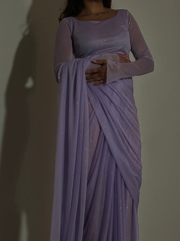 kanya london GLITTER SAREE LONG SLEEVE LILAC