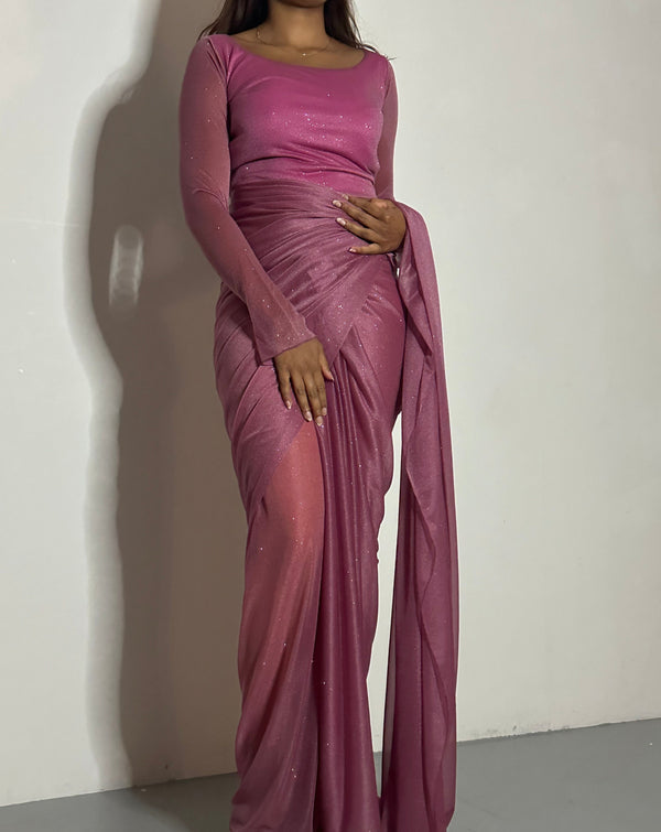 Kanya London GLITTER SAREE LONG SLEEVE MAUVE