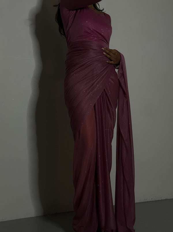 kanya london GLITTER SAREE LONG SLEEVE MAUVE