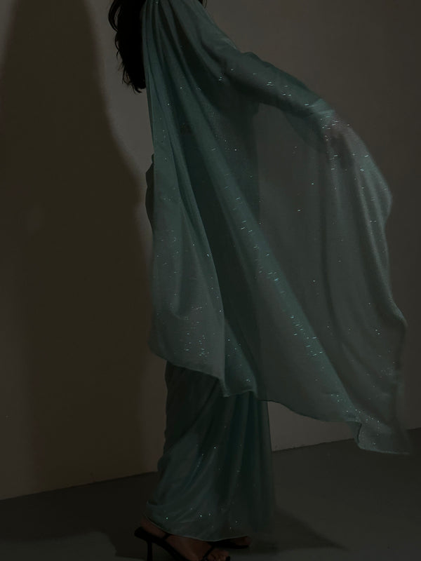 Kanya London GLITTER SAREE LONG SLEEVE SAGE MINT