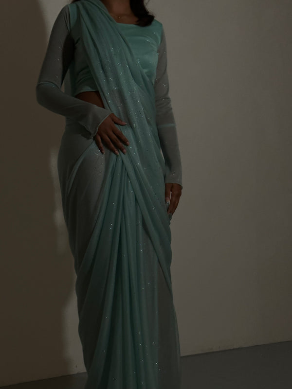 Kanya London GLITTER SAREE LONG SLEEVE SAGE MINT