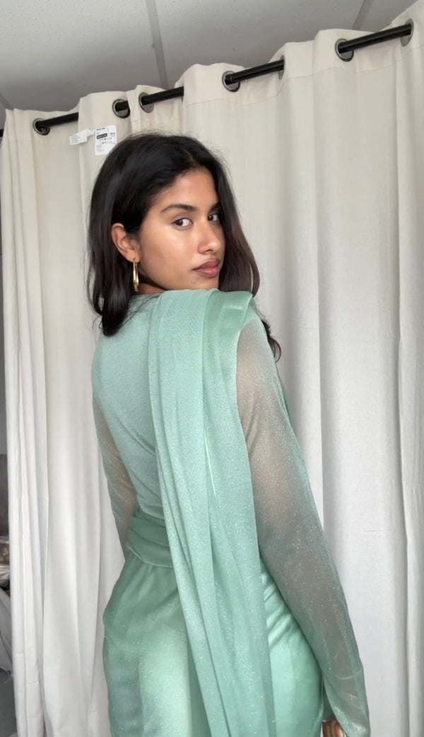 kanya london GLITTER SAREE LONG SLEEVE SAGE