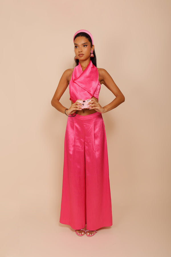 kanya london HOT PINK HALTER NECK DRAPE TOP