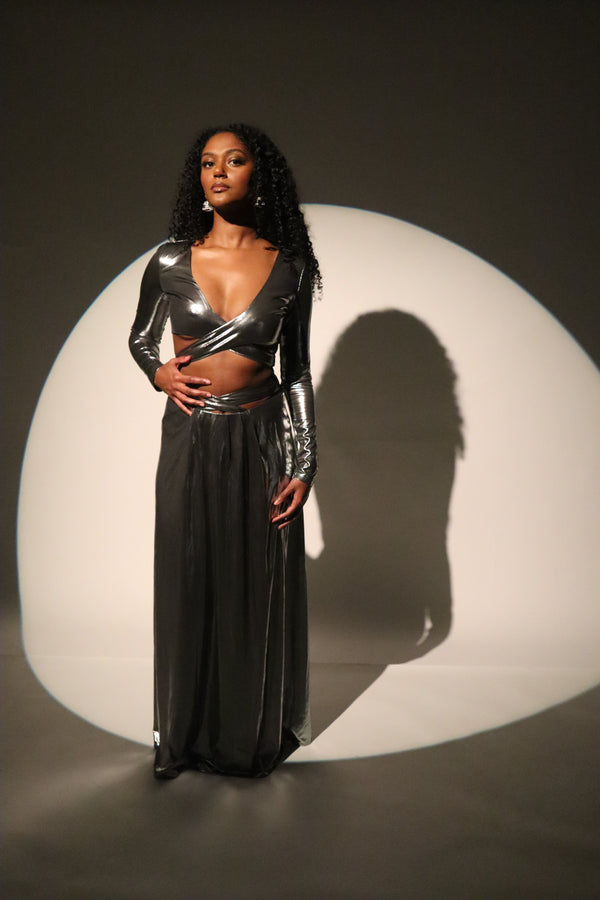 kanya london Metallic Wrap Waist Maxi Skirt