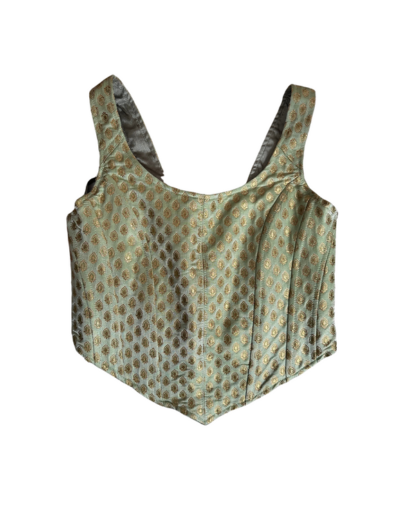 kanya london Sage and gold brocade corset