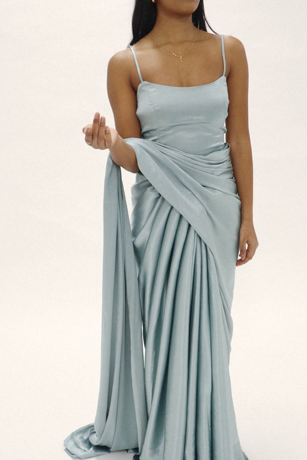 kanya london SATIN SAREE AND TOP LIGHT BLUE