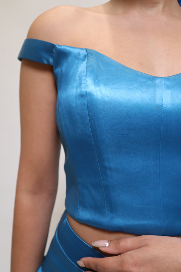 Kanya London Turquoise Saree Drape Pleated Skirt