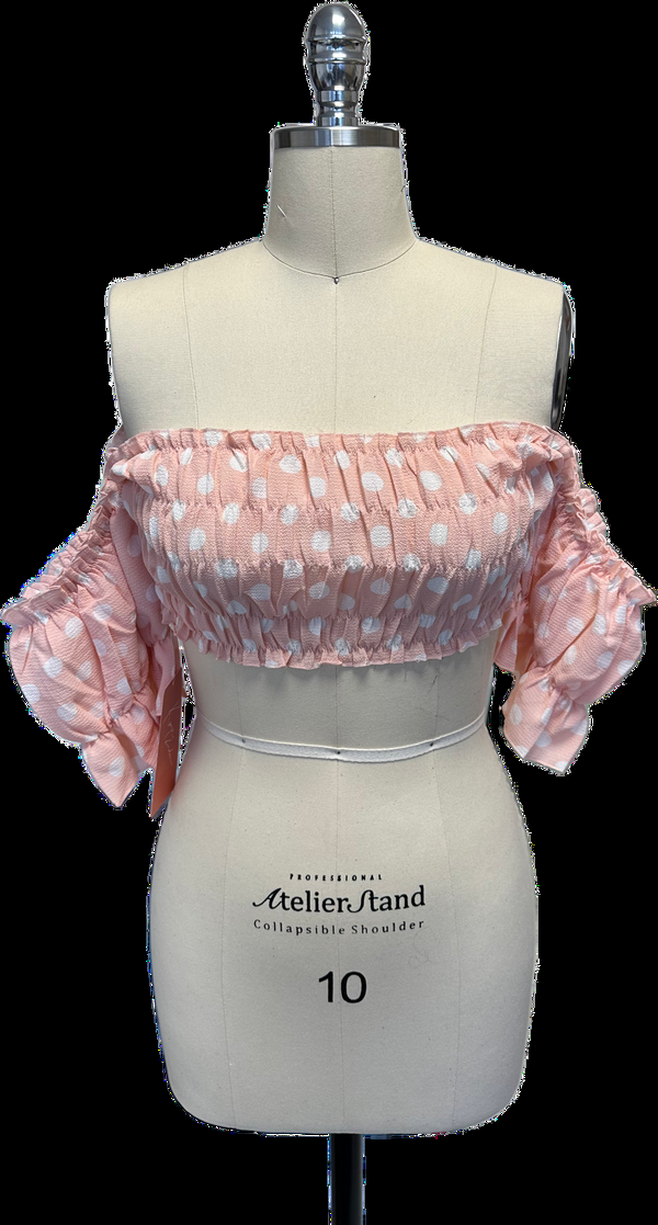 kanya london light pink polka dot off shoulder ( Saree and Blouse )