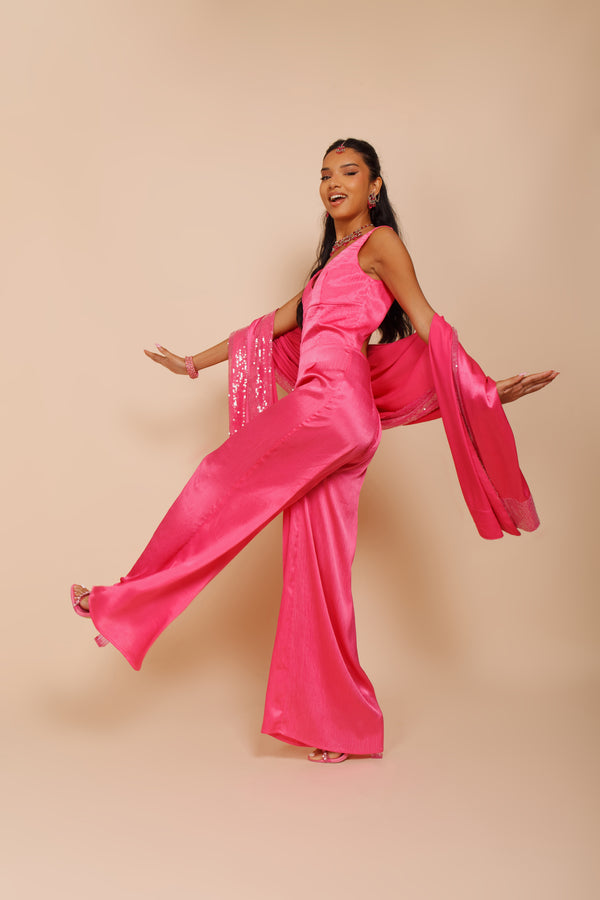 kanya london MAGENTA PALAZZO JUMPSUIT WITH SEQUIN SCARF