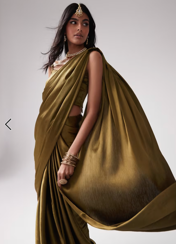 Kanya London OLIVE GREEN SPAGHETTI STRAP TOP AND SAREE