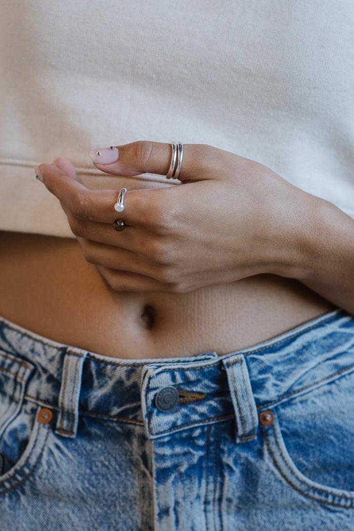 Kara Yoo Jewelry Open Ring In Cognac Quartz + Pearl