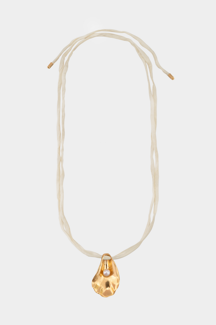 Kara Yoo Jewelry Oyster Shell Necklace On Raw Silk
