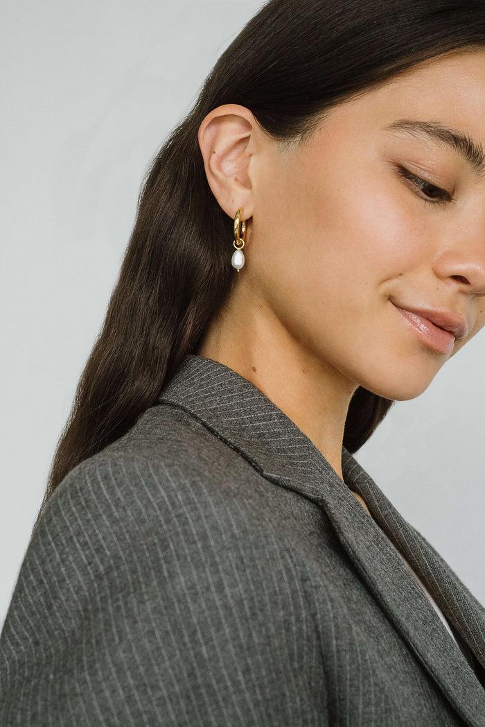 kara yoo jewelry Uma Hoops + Pearl Drop Charm