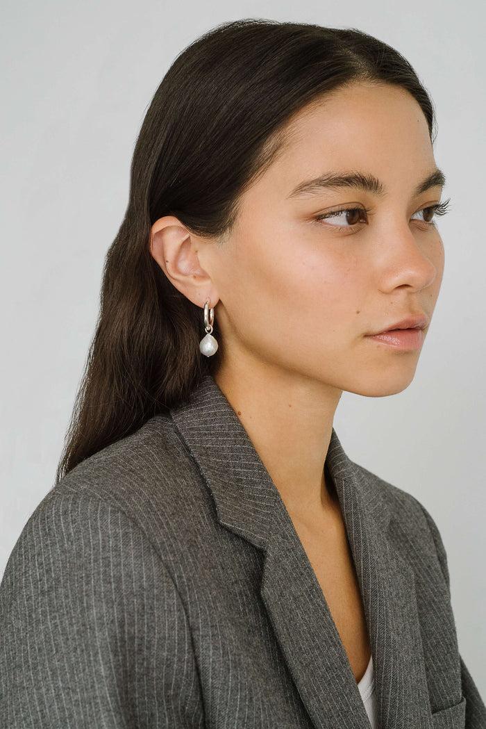 Kara Yoo Jewelry Uma Hoops + Wrinkle Pearl Charm