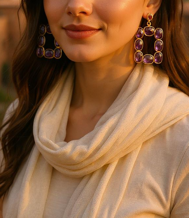 Karen Kane Amethyst Rectangular Gemstone Bezel Earrings Karen Kane