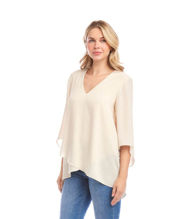 Karen Kane Antique Cream Bracelet Sleeve Asymmetric Top Karen Kane