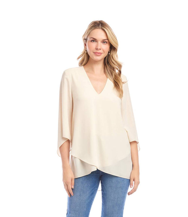 Karen Kane Antique Cream Bracelet Sleeve Asymmetric Top Karen Kane