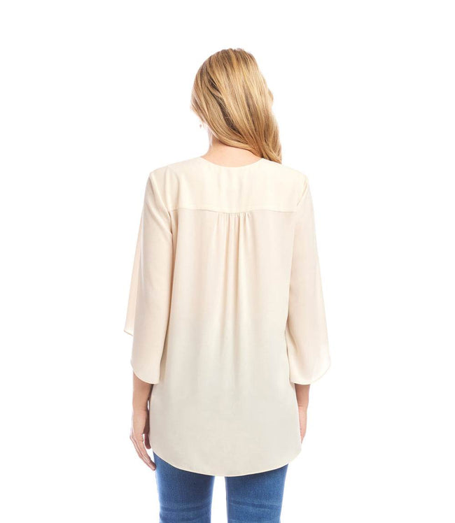 Karen Kane Antique Cream Bracelet Sleeve Asymmetric Top Karen Kane