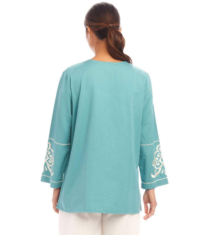 Karen Kane Aqua 3/4 Sleeve Embroidered Tunic Karen Kane