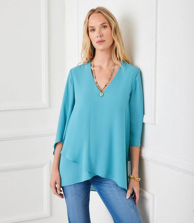karen kane Aqua Bracelet Sleeve Asymmetric Top Karen Kane