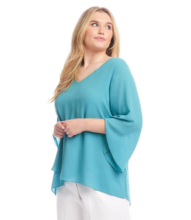 Karen Kane Aqua Plus Size Bracelet Sleeve Asymmetric Top Karen Kane