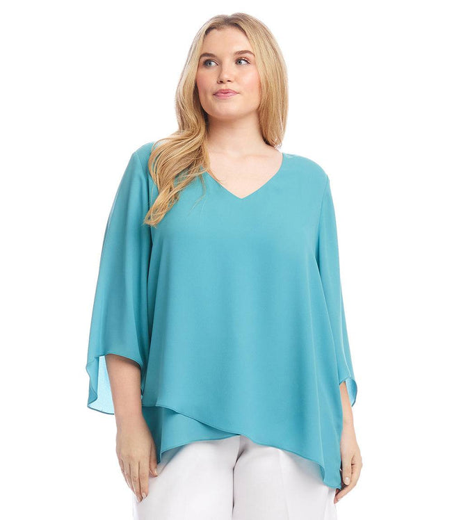 karen kane Aqua Plus Size Bracelet Sleeve Asymmetric Top Karen Kane