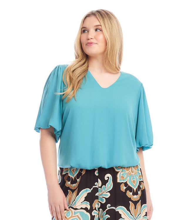 karen kane Aqua Plus Size Puff Sleeve Top Karen Kane