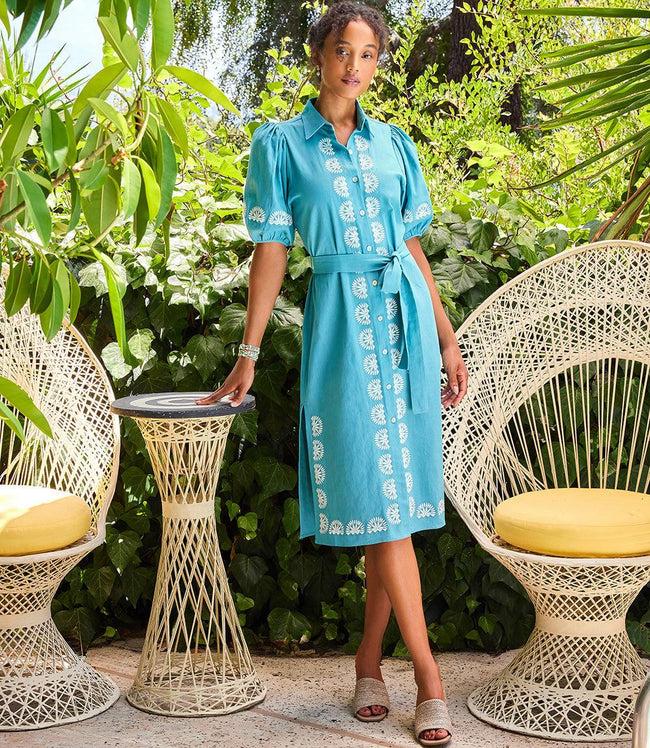 karen kane Aqua Puff Sleeve Embroidered Shirtdress Karen Kane