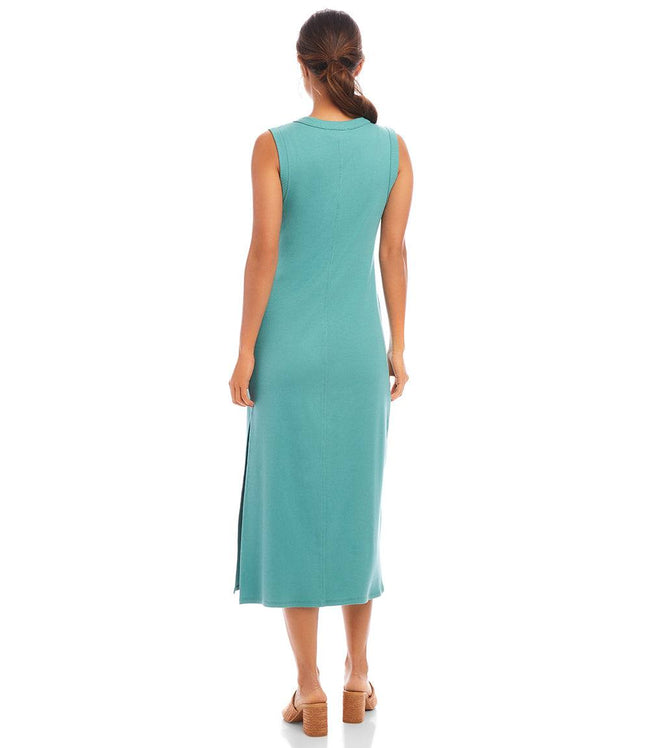 Karen Kane Aqua Sleeveless Ribbed V-Neck Midi Column Dress Karen Kane