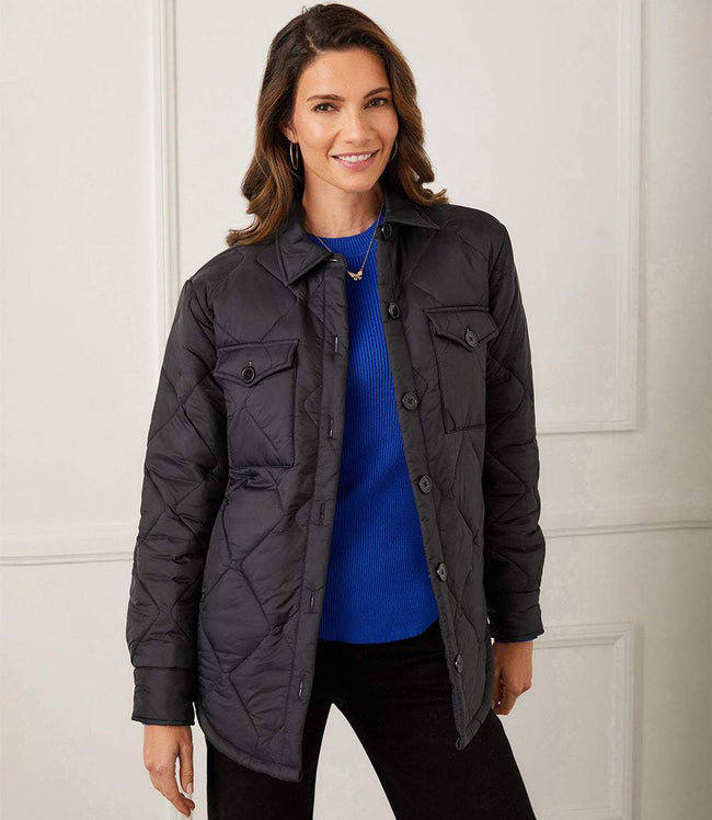 Karen Kane Black And Cream Faux Fur Quilted Jacket Karen Kane