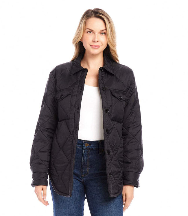 Karen Kane Black And Cream Faux Fur Quilted Jacket Karen Kane