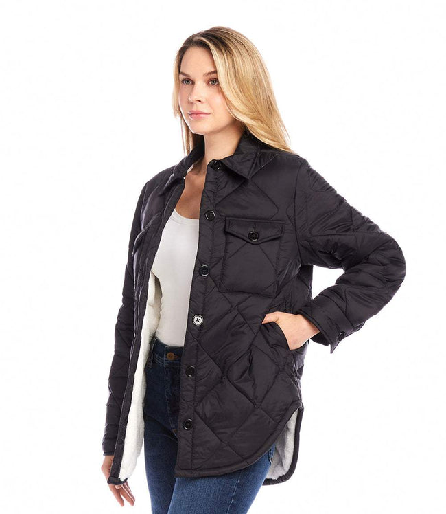Karen Kane Black And Cream Faux Fur Quilted Jacket Karen Kane
