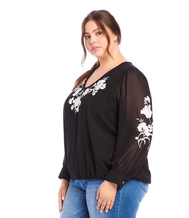 Karen Kane Black And Ivory Plus Size Embellished Blouson Top Karen Kane