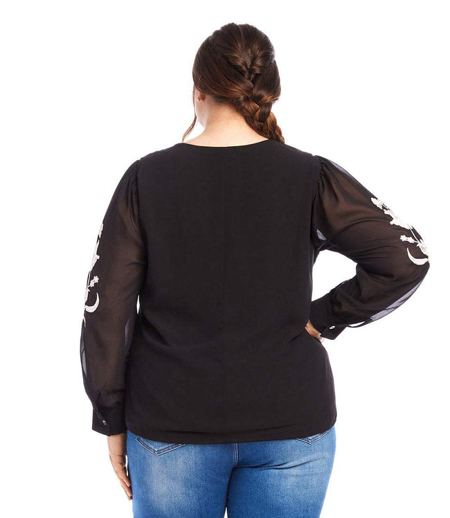 Karen Kane Black And Ivory Plus Size Embellished Blouson Top Karen Kane