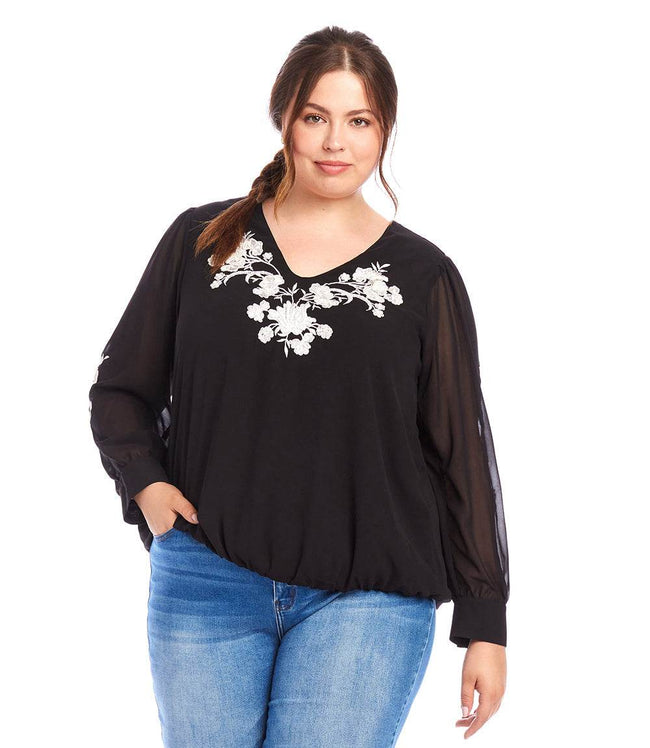 karen kane Black And Ivory Plus Size Embellished Blouson Top Karen Kane
